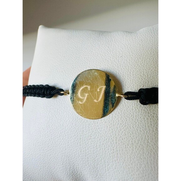 14k yellow gold GJ initial charm bracelet adjustable - Picture 2 of 7